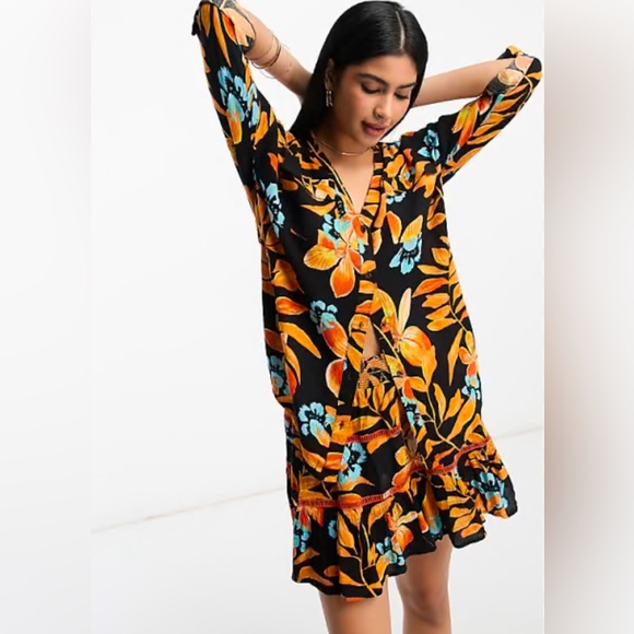 RIVER ISLAND Black Tropical Oversized Top and Mini Skirt Set - Picture 5 of 15